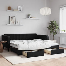 Slaapbank S Fluweel 100 x 200 cm Zwart met onderschuifbed en lade