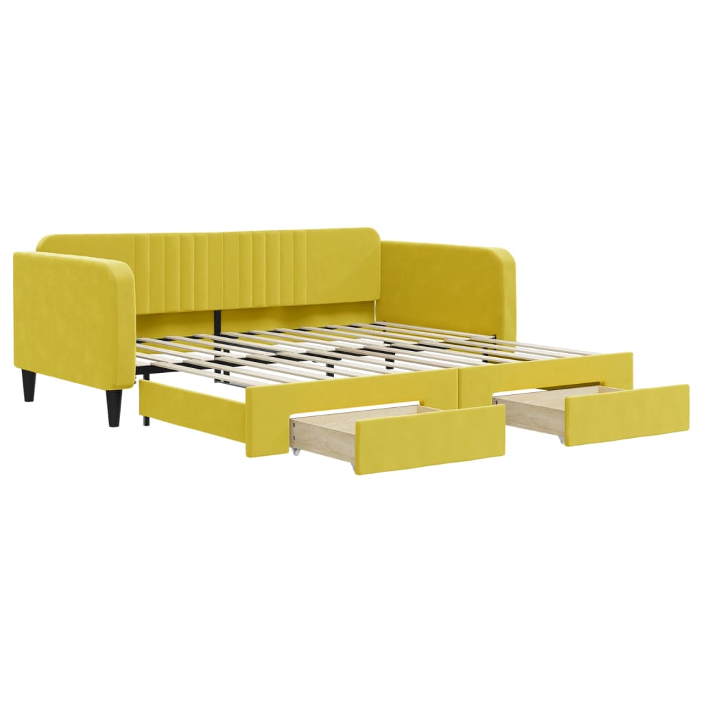 Slaapbank S Fluweel 100 x 200 cm Geel met onderschuifbed en lade