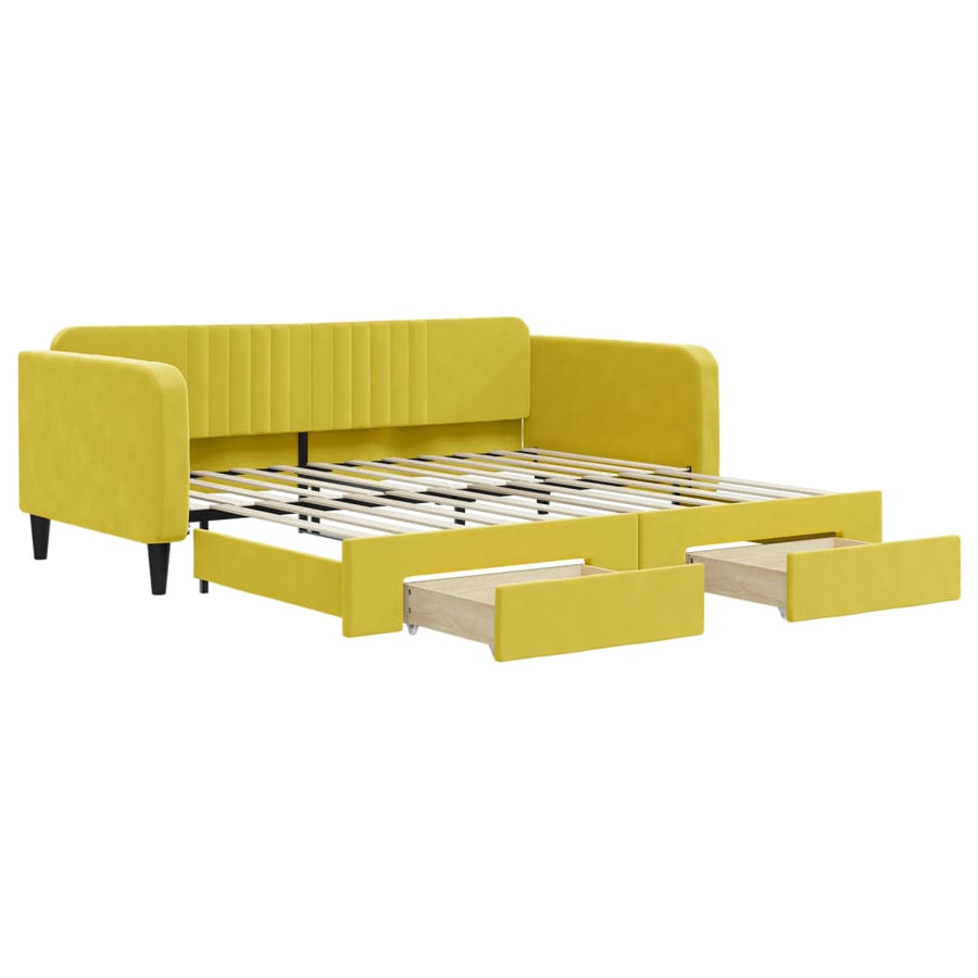 Slaapbank S Fluweel 100 x 200 cm Geel met onderschuifbed en lade
