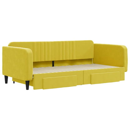 Slaapbank S Fluweel 100 x 200 cm Geel met onderschuifbed en lade