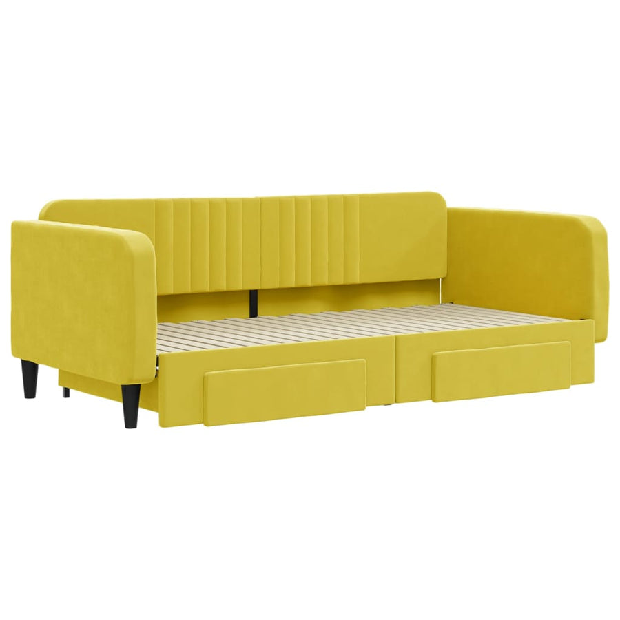 Slaapbank S Fluweel 100 x 200 cm Geel met onderschuifbed en lade