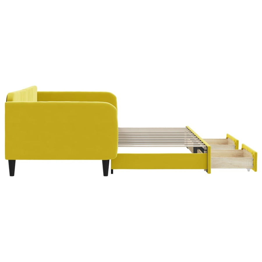 Slaapbank S Fluweel 100 x 200 cm Geel met onderschuifbed en lade