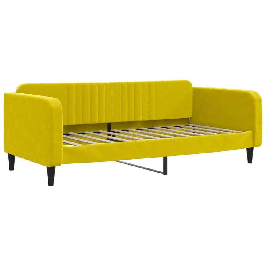 Slaapbank S Fluweel 100 x 200 cm Geel met onderschuifbed en lade