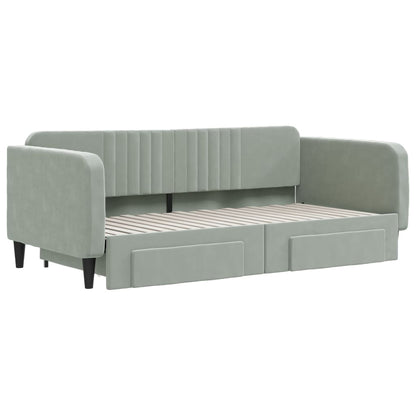 Slaapbank Onderschuifbed En Lades Fluweel Lichtgrijs 90 x 190 cm met onderschuifbed en lade