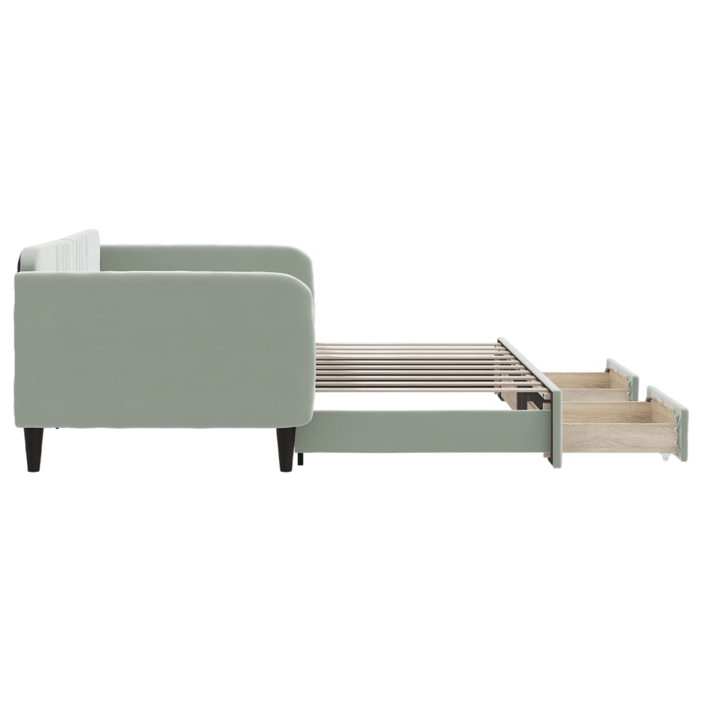 Slaapbank Onderschuifbed En Lades Fluweel Lichtgrijs 90 x 190 cm met onderschuifbed en lade
