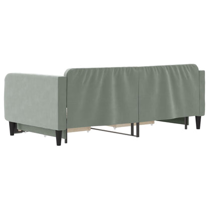 Slaapbank Onderschuifbed En Lades Fluweel Lichtgrijs 90 x 190 cm met onderschuifbed en lade