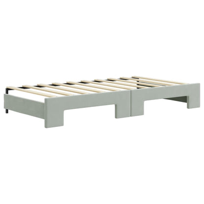 Slaapbank Onderschuifbed En Lades Fluweel Lichtgrijs 90 x 190 cm met onderschuifbed en lade