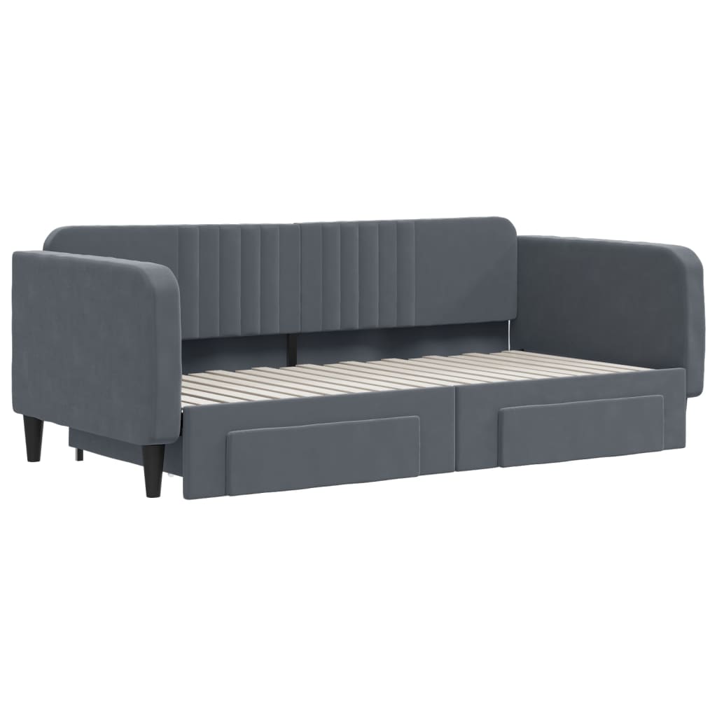 Slaapbank onderschuifbed en lades 90x190 cm fluweel donkergrijs