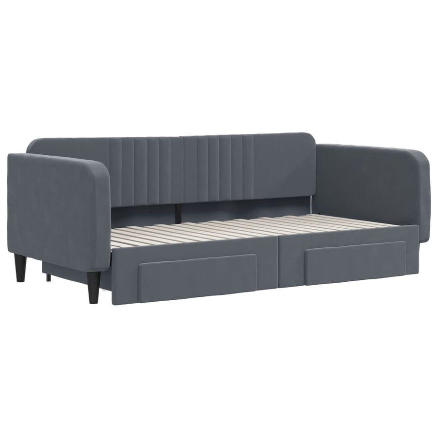Slaapbank onderschuifbed en lades 90x190 cm fluweel donkergrijs