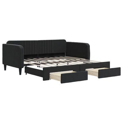 Slaapbank S Fluweel Zwart 90 x 190 cm met onderschuifbed en lade