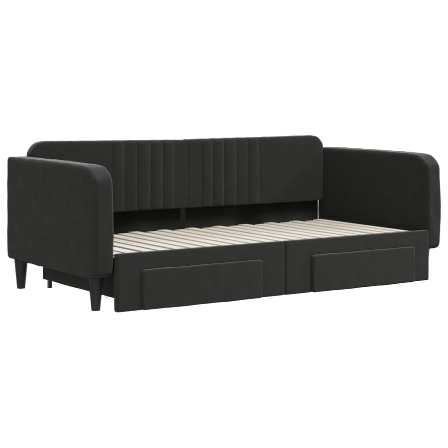 Slaapbank S Fluweel Zwart 90 x 190 cm met onderschuifbed en lade