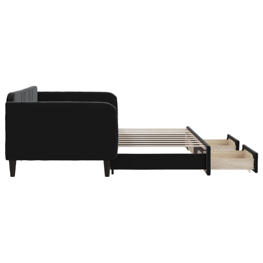 Slaapbank S Fluweel Zwart 90 x 190 cm met onderschuifbed en lade