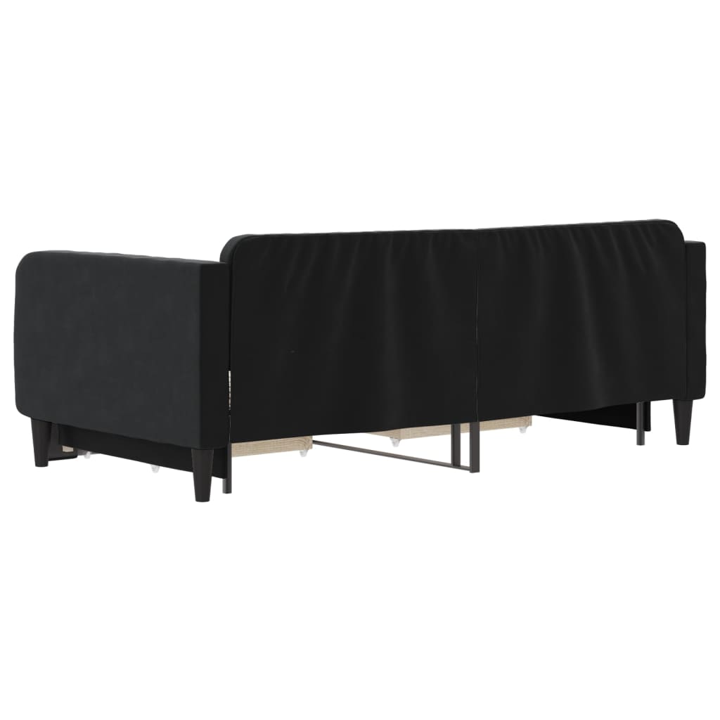 Slaapbank S Fluweel Zwart 90 x 190 cm met onderschuifbed en lade
