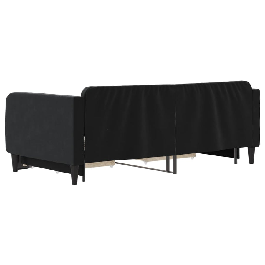 Slaapbank S Fluweel Zwart 90 x 190 cm met onderschuifbed en lade