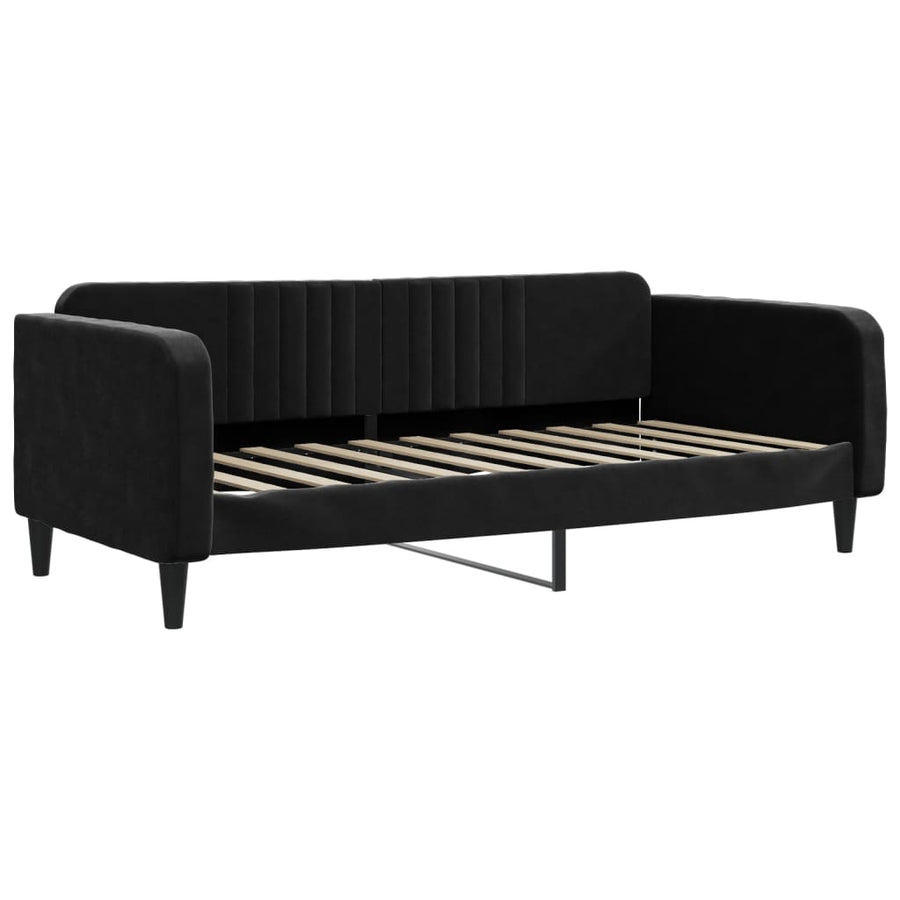 Slaapbank S Fluweel Zwart 90 x 190 cm met onderschuifbed en lade