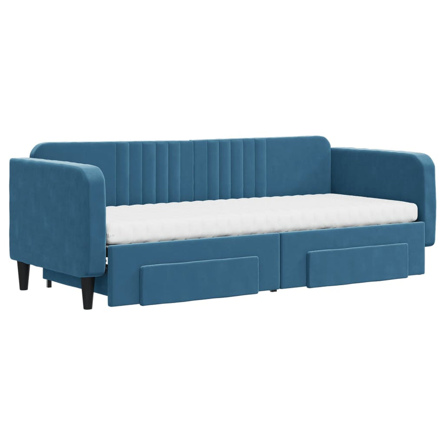 Slaapbank met onderschuifbed en lades 80x200 cm fluweel blauw