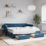 Slaapbank 80x200 cm blauw fluweel met onderschuifbed en lades