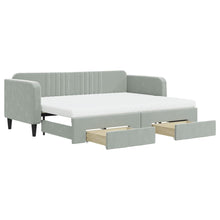 Slaapbank Onderschuifbed En Lades Fluweel Lichtgrijs 80 x 200 cm met onderschuifbed en lade en matras