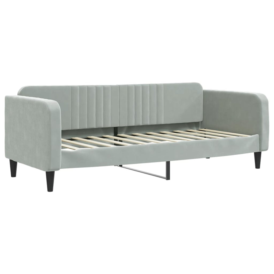 Slaapbank Onderschuifbed En Lades Fluweel Lichtgrijs 80 x 200 cm met onderschuifbed en lade en matras