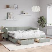 Slaapbank onderschuifbed lades 80x200 cm fluweel lichtgrijs