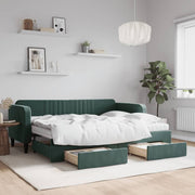 Sofa bed trundle bed and drawers 80x200 cm velvet dark green