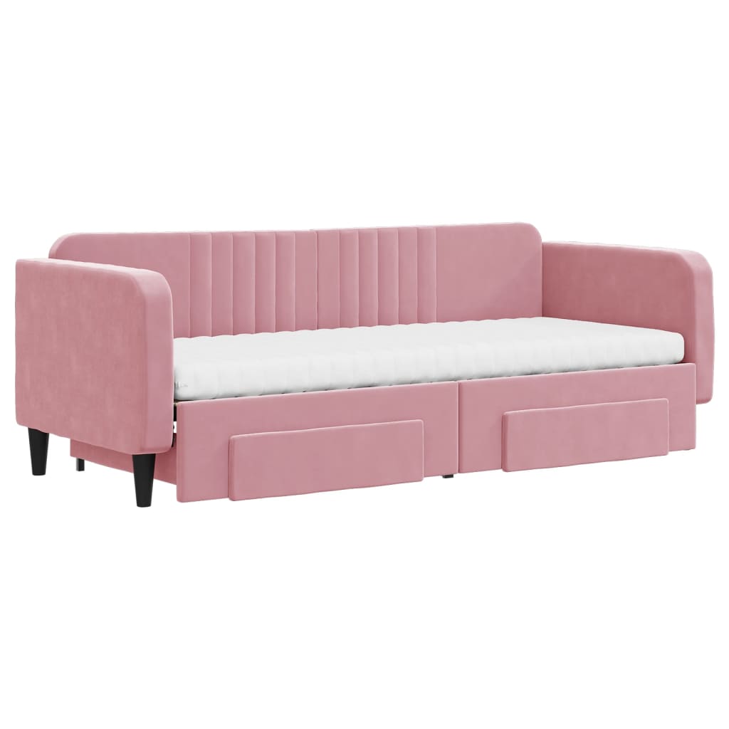Slaapbank met onderschuifbed en lades 80x200 cm fluweel roze