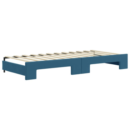 Slaapbank Met Onderschuifbed En Lades 90X200 Cm Fluweel Blauw 90 x 200 cm met onderschuifbed en lade en matras