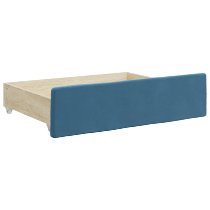 Slaapbank Met Onderschuifbed En Lades 90X200 Cm Fluweel Blauw 90 x 200 cm met onderschuifbed en lade en matras