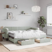 Daybed pull-out bed and drawers 90x200 cm velvet light grey