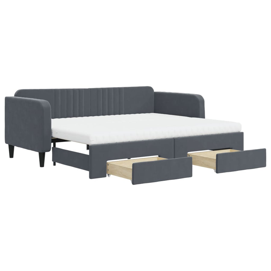 Slaapbank onderschuifbed en lades 90x200 cm fluweel donkergrijs