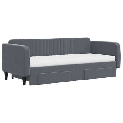 Slaapbank onderschuifbed en lades 90x200 cm fluweel donkergrijs