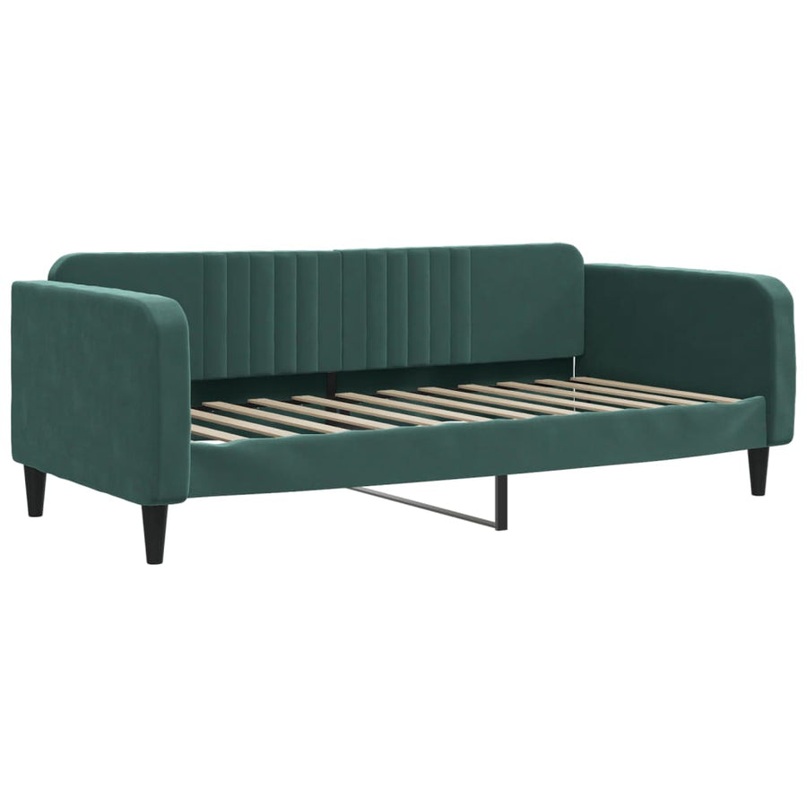 Slaapbank Onderschuifbed En Lades Fluweel Donkergroen 90 x 200 cm met onderschuifbed en lade en matras
