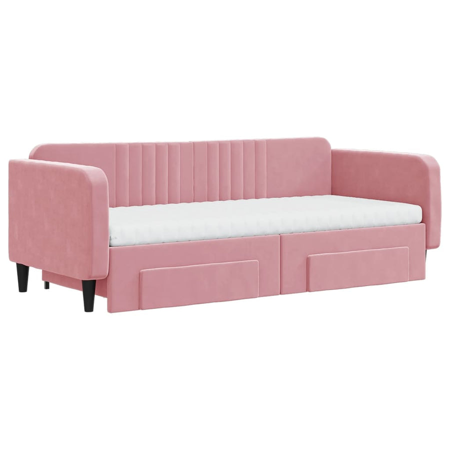 Slaapbank met onderschuifbed en lades 90x200 cm fluweel roze