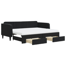 Slaapbank Met Onderschuifbed En Lades Fluweel 90 x 200 cm Zwart met onderschuifbed en lade en matras