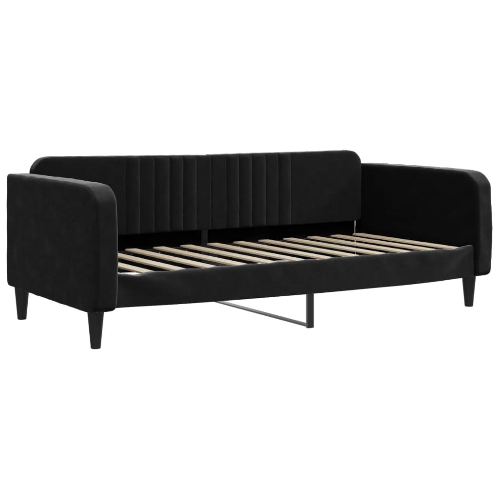 Slaapbank Met Onderschuifbed En Lades Fluweel 90 x 200 cm Zwart met onderschuifbed en lade en matras