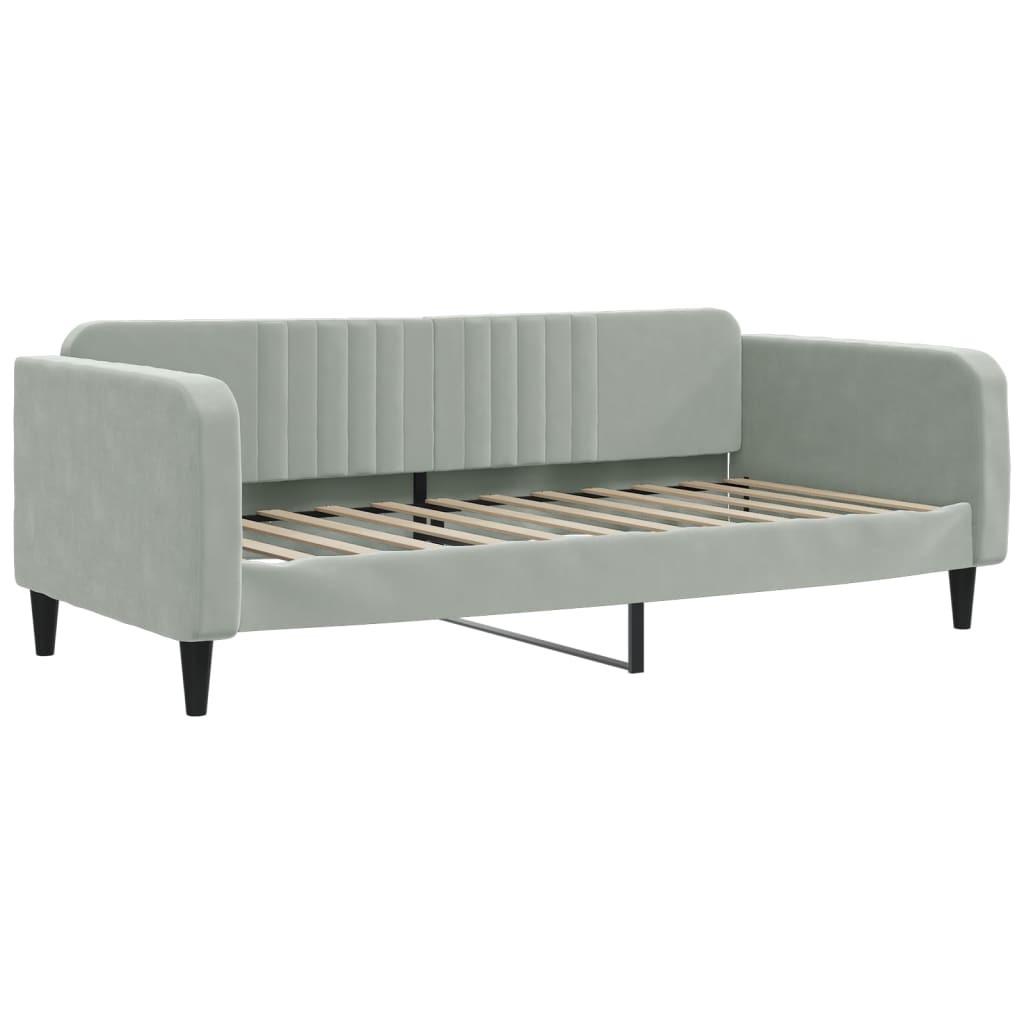 Slaapbank Onderschuifbed En Lades Fluweel 100 x 200 cm Lichtgrijs met onderschuifbed en lade en matras