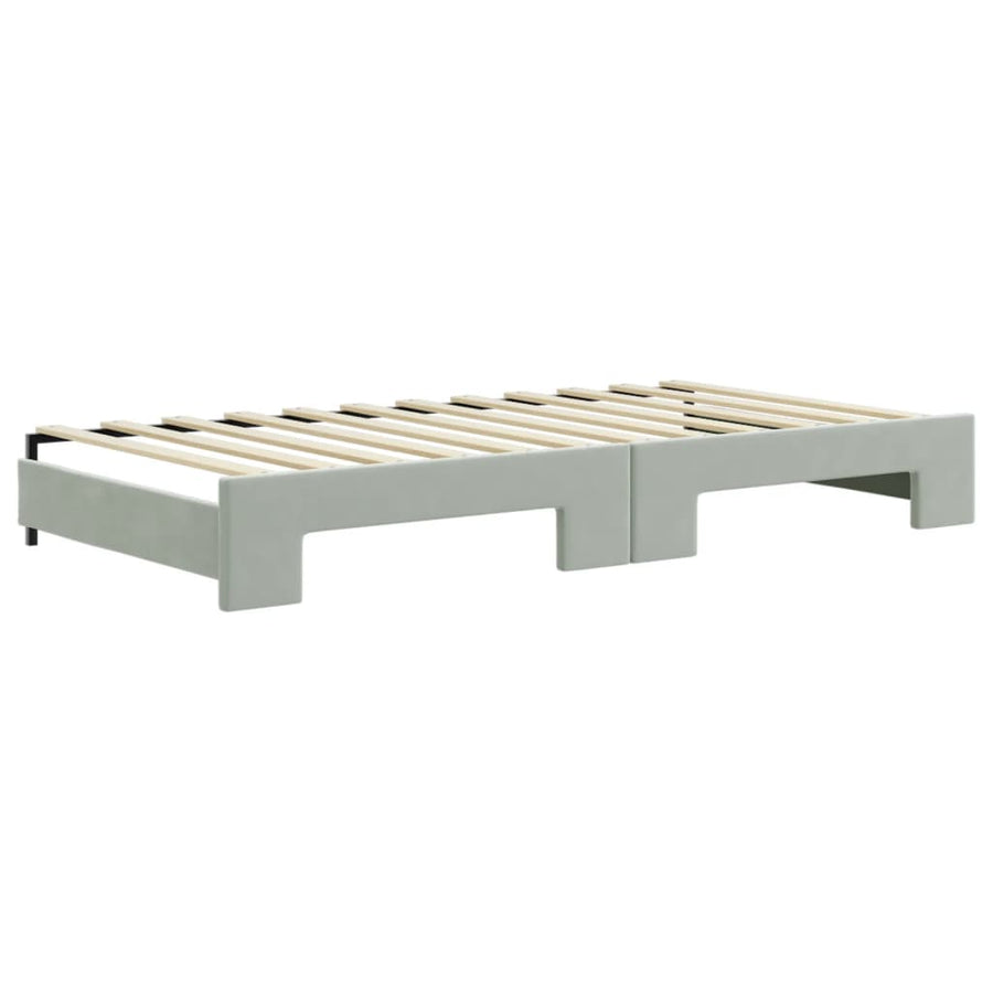 Slaapbank Onderschuifbed En Lades Fluweel 100 x 200 cm Lichtgrijs met onderschuifbed en lade en matras