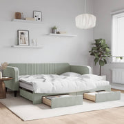 Slaapbank onderschuifbed lades 100x200 cm fluweel lichtgrijs
