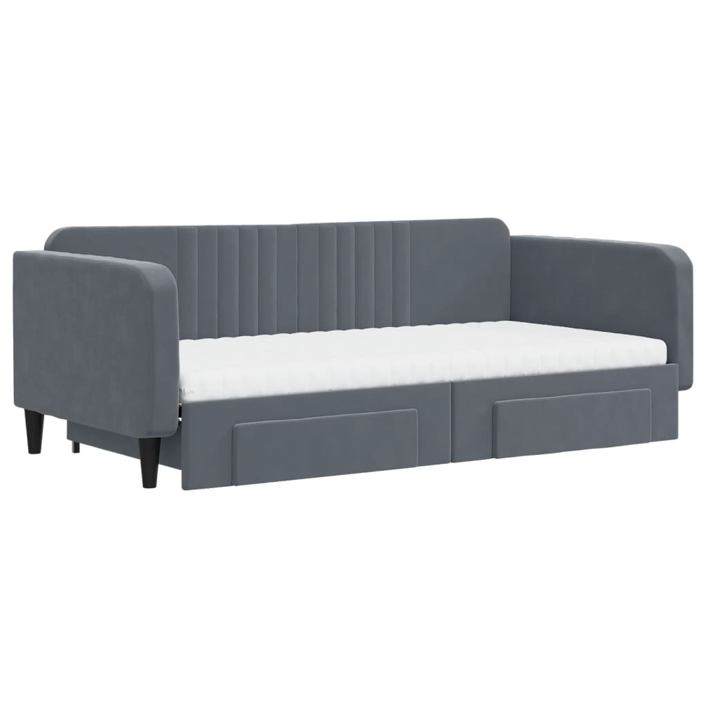 Slaapbank onderschuifbed lades 100x200 cm fluweel donkergrijs