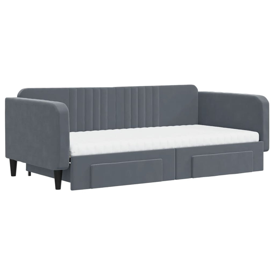 Slaapbank onderschuifbed lades 100x200 cm fluweel donkergrijs