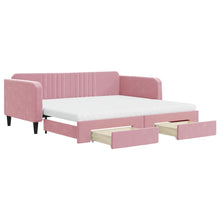 Slaapbank met onderschuifbed en lades 100x200 cm fluweel roze