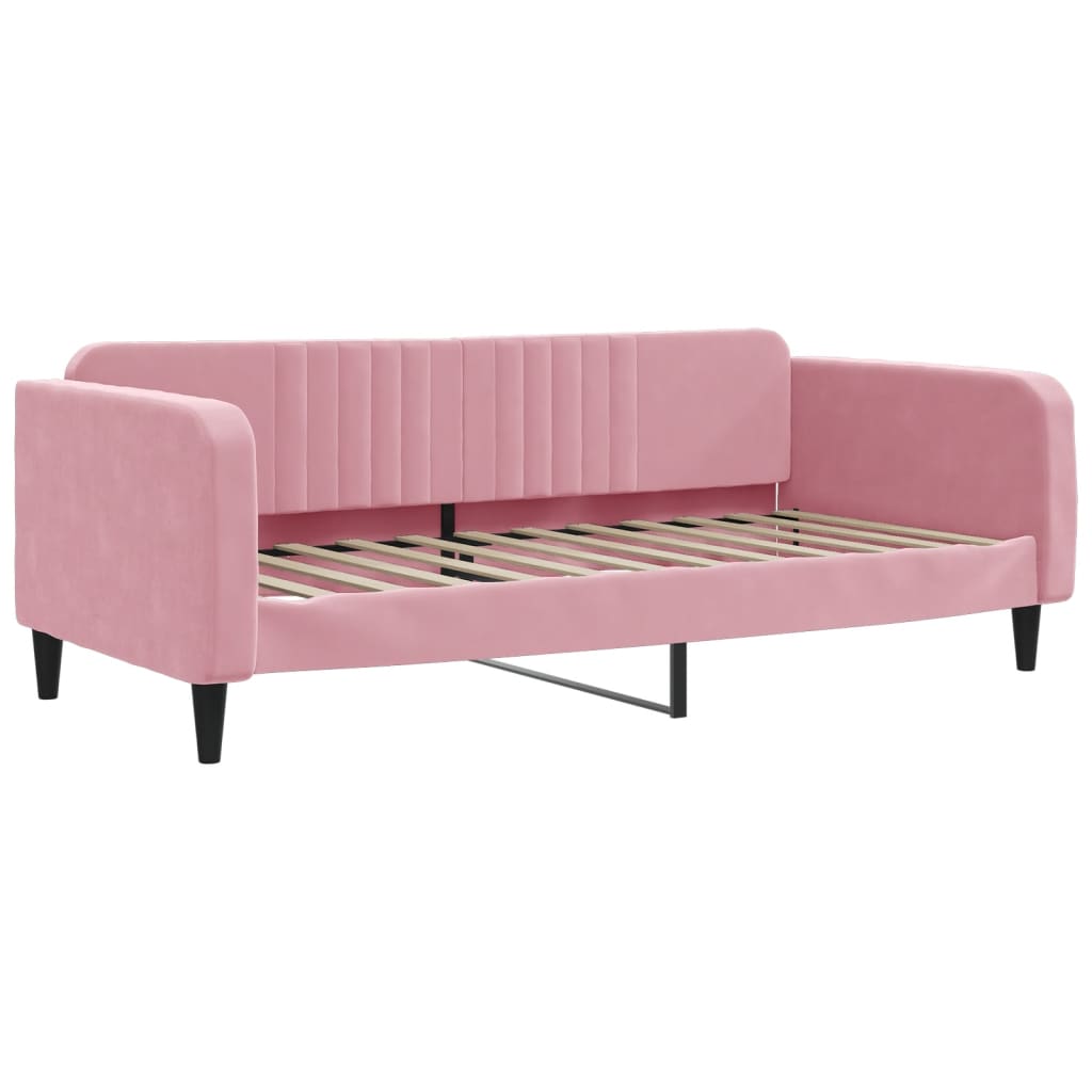 Slaapbank met onderschuifbed en lades 100x200 cm fluweel roze