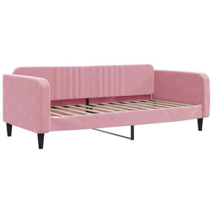 Slaapbank met onderschuifbed en lades 100x200 cm fluweel roze