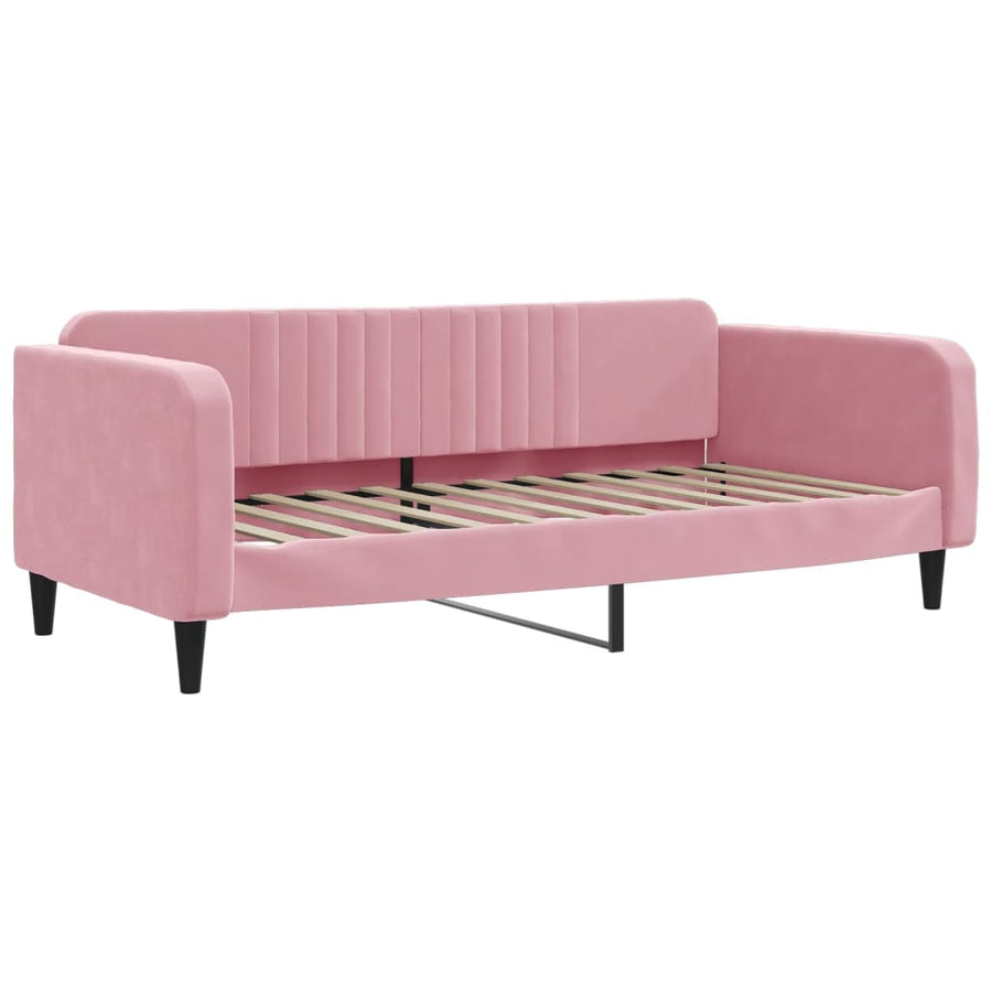 Slaapbank met onderschuifbed en lades 100x200 cm fluweel roze