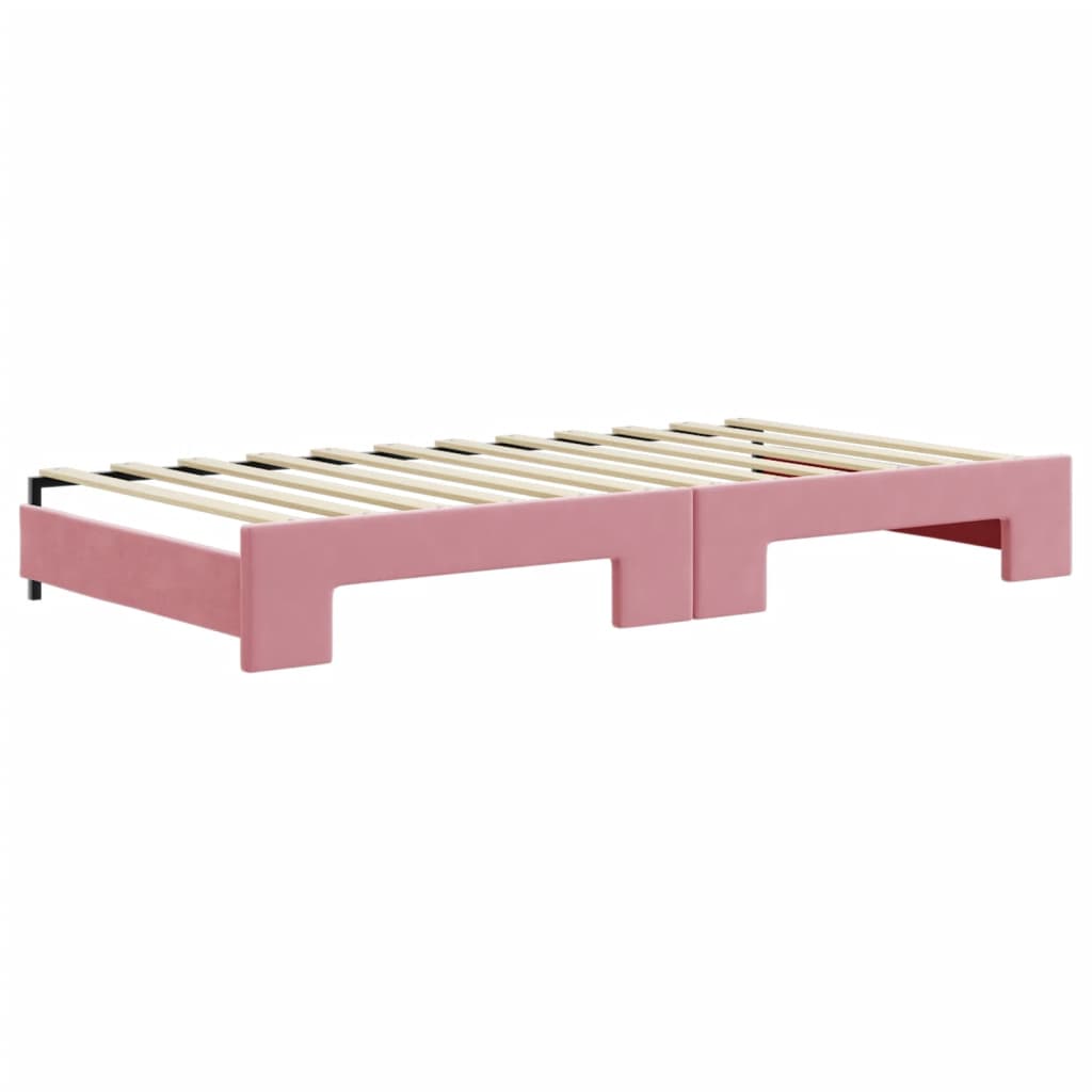 Slaapbank met onderschuifbed en lades 100x200 cm fluweel roze