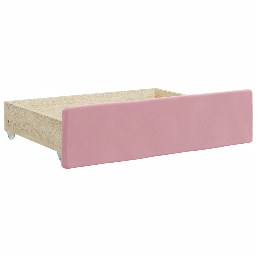 Slaapbank met onderschuifbed en lades 100x200 cm fluweel roze