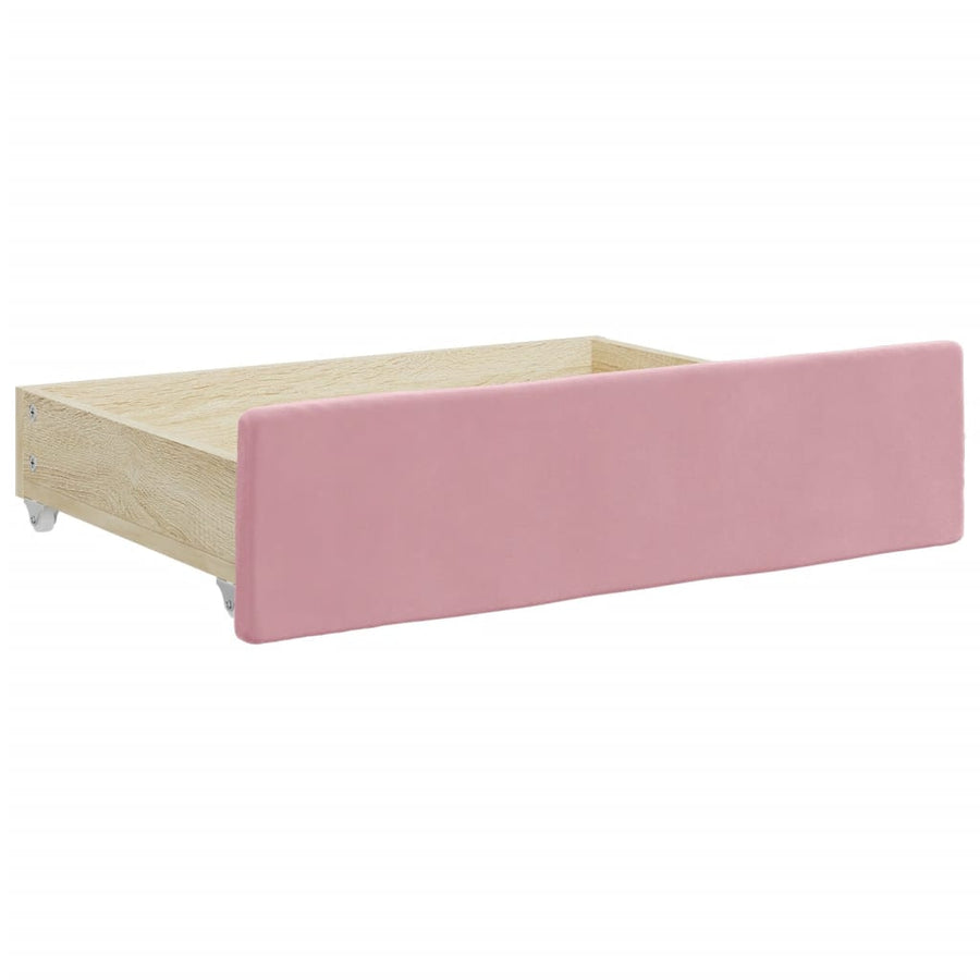Slaapbank met onderschuifbed en lades 100x200 cm fluweel roze