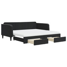 Slaapbank Met Onderschuifbed En Lades Fluweel 100 x 200 cm Zwart met onderschuifbed en lade en matras