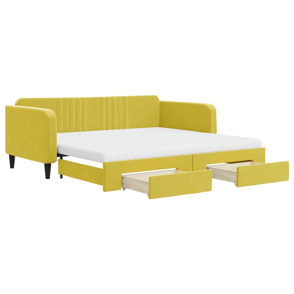 Slaapbank met onderschuifbed en lades 100x200 cm fluweel geel