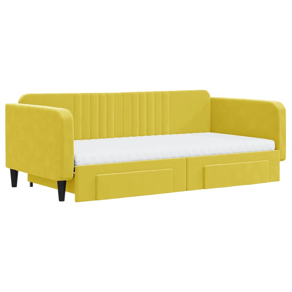 Slaapbank met onderschuifbed en lades 100x200 cm fluweel geel